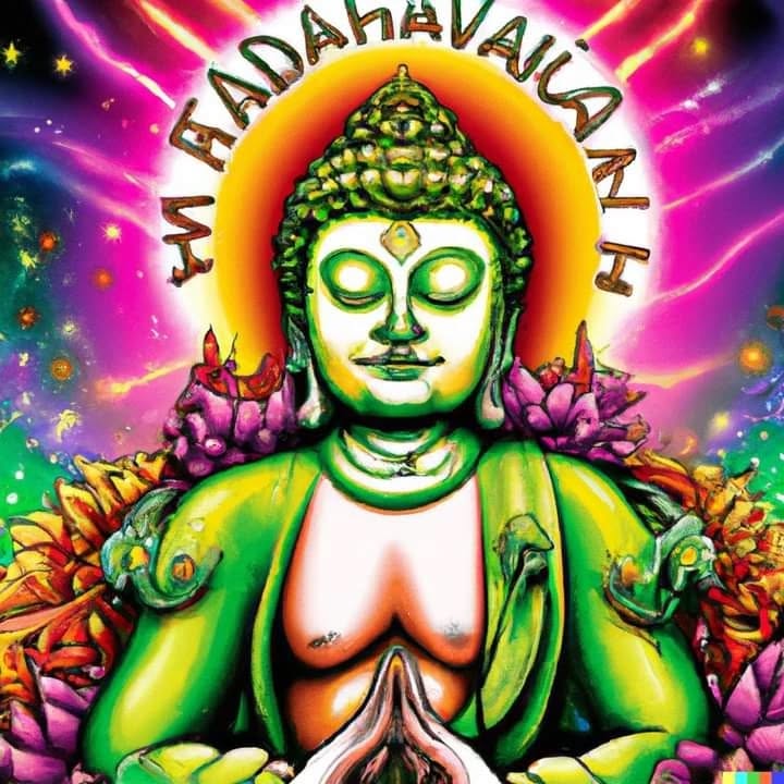 AI Art: Dall-e 2 "Psychedelic Marihuana budha for a psytrance party fl…