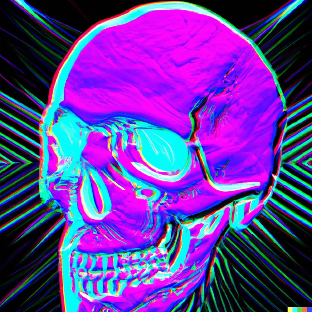 AI Art: Dall-e 2 psychedelic synthwave skull @openaidalle @vjravenligh…