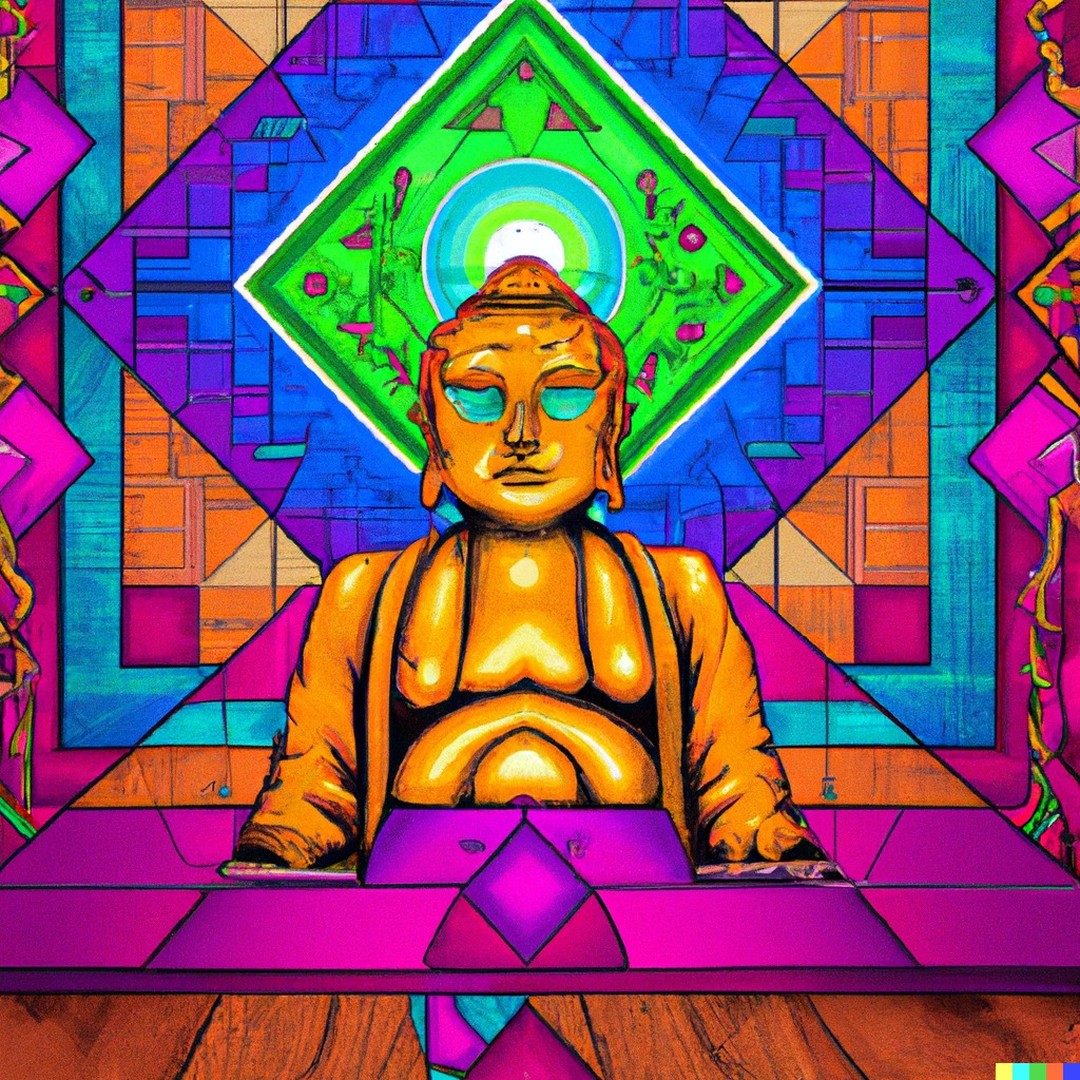 AI Art: Dall-e 2 "psychedelic budha with the 3rd eye in a 7 chakras ge…
