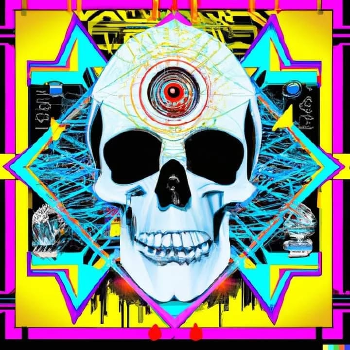 AI Art: Dall-e 2 "psychedelic cybertronic skull with the 3rd eye in a …